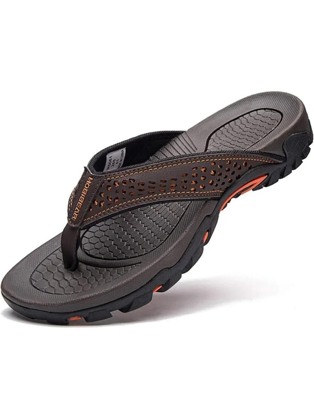 Men's Brown Orange Sport Flip Flops Comfort Outdoor Casual Thong Sandal Shoes